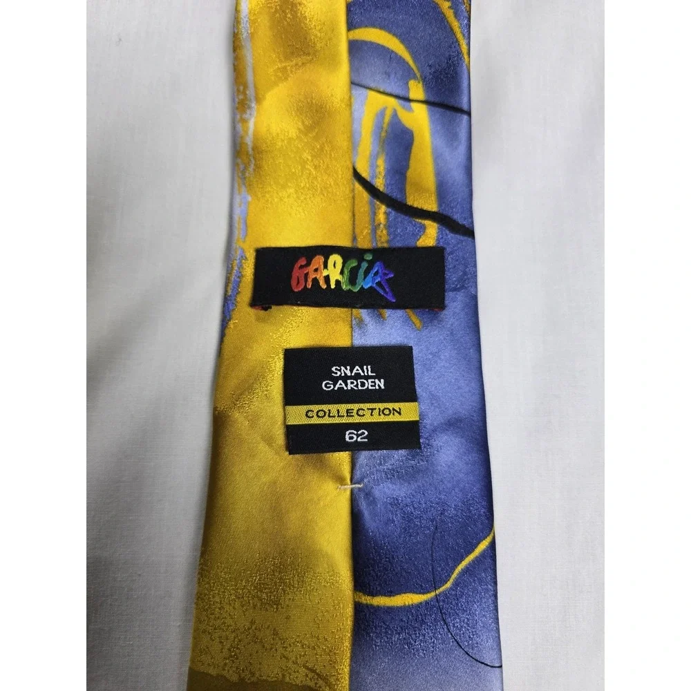 Garcia Tie‎ Mens Yellow Blue Snail Garden Collection 62 Silk Abstract Necktie